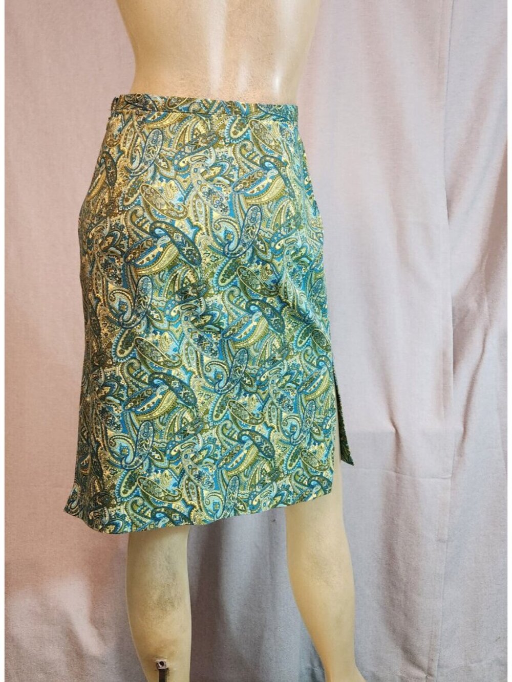 Paul Harris Design Green Paisley Knee Length Aline Skirt Womens Size 2 XSMALL - Picture 3 of 5